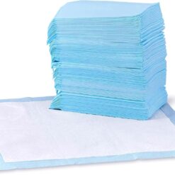 Amazon Basics Dog and Puppy Pee Pads with Leak-Proof Quick-Dry Design for Potty Training, Standard Absorbency, Regular Size, 22 x 22 Inches, Pack of 100, Blue & White