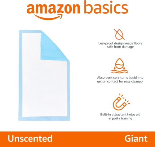 Amazon Basics Dog and Puppy Pee Pads with Leak-Proof Quick-Dry Design for Potty Training, Standard Absorbency, Regular Size, 22 x 22 Inches, Pack of 100, Blue & White - Image 10