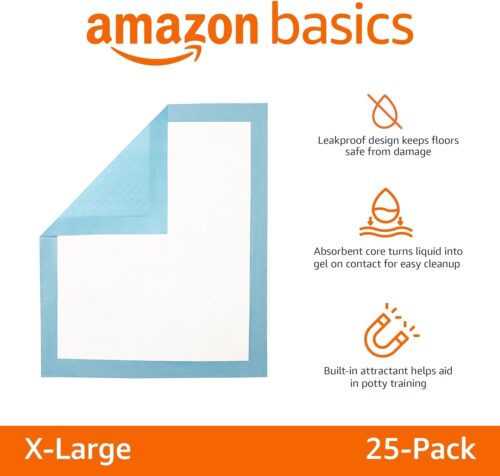 Amazon Basics Dog and Puppy Pee Pads with Leak-Proof Quick-Dry Design for Potty Training, Standard Absorbency, Regular Size, 22 x 22 Inches, Pack of 100, Blue & White - Image 13