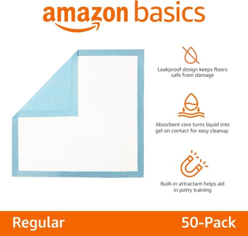 Amazon Basics Dog and Puppy Pee Pads with Leak-Proof Quick-Dry Design for Potty Training, Standard Absorbency, Regular Size, 22 x 22 Inches, Pack of 100, Blue & White - Image 17