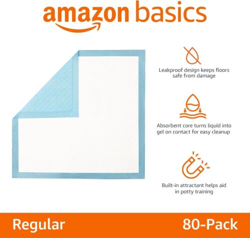 Amazon Basics Dog and Puppy Pee Pads with Leak-Proof Quick-Dry Design for Potty Training, Standard Absorbency, Regular Size, 22 x 22 Inches, Pack of 100, Blue & White - Image 23