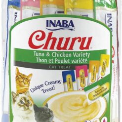 INABA Churu Cat Treats, Grain-Free, Lickable, Squeezable Creamy Purée Cat Treat/Topper with Vitamin E & Taurine, 0.5 Ounces Each Tube, 50 Tubes, Tuna & Chicken Variety