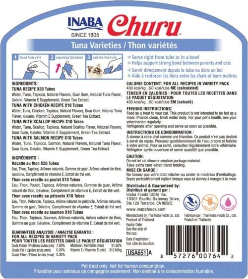 INABA Churu Cat Treats, Grain-Free, Lickable, Squeezable Creamy Purée Cat Treat/Topper with Vitamin E & Taurine, 0.5 Ounces Each Tube, 50 Tubes, Tuna & Chicken Variety - Image 109