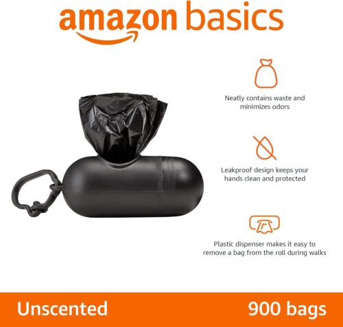 Amazon Basics Dog Poop Bags with Dispenser, 300 Count, Enhanced for Guaranteed Leakproof, Unscented, Includes Leash Clip - Image 2