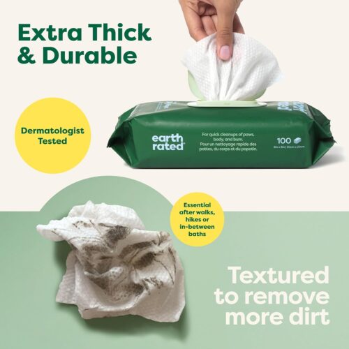 Earth Rated Pet Grooming Wipes for Dogs and Cats, Hypoallergenic, Cleaning and Hydrating, for Paws, Body and Butt, Unscented, 100 Count - Image 33