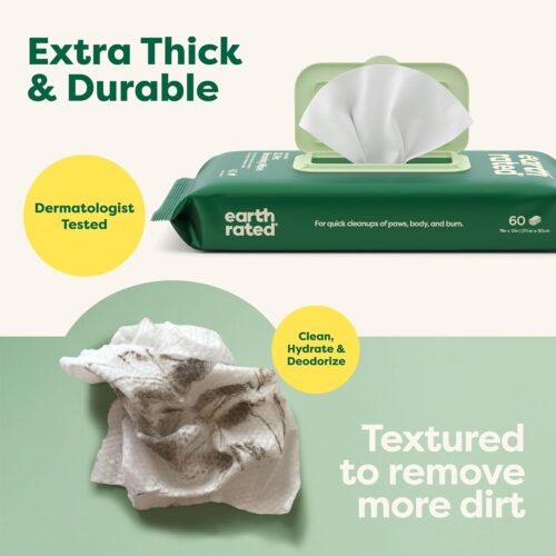 Earth Rated Pet Grooming Wipes for Dogs and Cats, Hypoallergenic, Cleaning and Hydrating, for Paws, Body and Butt, Unscented, 100 Count - Image 42