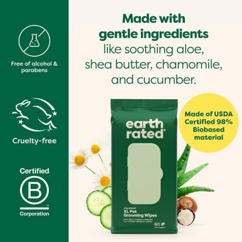 Earth Rated Pet Grooming Wipes for Dogs and Cats, Hypoallergenic, Cleaning and Hydrating, for Paws, Body and Butt, Unscented, 100 Count - Image 45