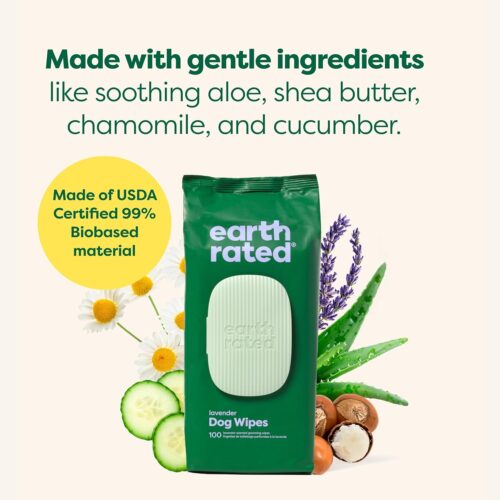 Earth Rated Pet Grooming Wipes for Dogs and Cats, Hypoallergenic, Cleaning and Hydrating, for Paws, Body and Butt, Unscented, 100 Count - Image 56