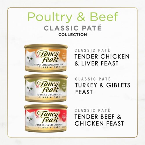 Fancy Feast Poultry and Beef Feast Classic Pate Collection Grain Free Wet Cat Food Variety Pack - (Pack of 30) 3 oz. Cans - Image 2