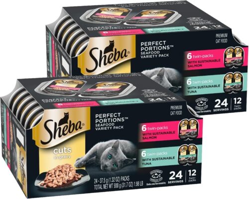 Sheba Perfect Portions Wet Cat Food Cuts in Gravy Variety Pack, Roasted Chicken Entree, With Sustainable Salmon, and Tender Turkey Entree, 2.6 oz. Twin-Pack Trays (24 Count, 48 Servings) - Image 47