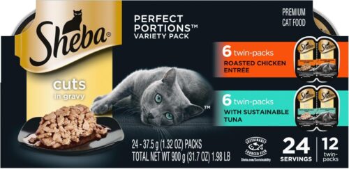 Sheba Perfect Portions Wet Cat Food Cuts in Gravy Variety Pack, Roasted Chicken Entree, With Sustainable Salmon, and Tender Turkey Entree, 2.6 oz. Twin-Pack Trays (24 Count, 48 Servings) - Image 116