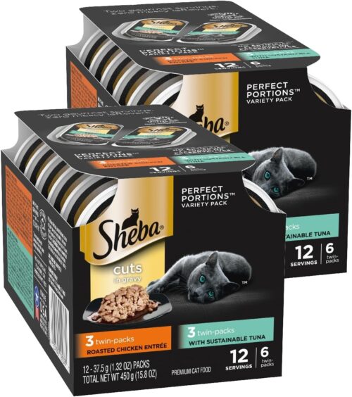 Sheba Perfect Portions Wet Cat Food Cuts in Gravy Variety Pack, Roasted Chicken Entree, With Sustainable Salmon, and Tender Turkey Entree, 2.6 oz. Twin-Pack Trays (24 Count, 48 Servings) - Image 127