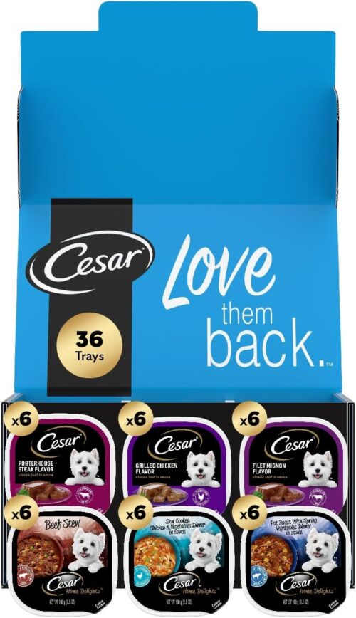 CESAR Adult Wet Dog Food Classic Loaf in Sauce Grilled Chicken, Filet Mignon, Porterhouse Steak, Beef, Chicken & Liver and Turkey Variety Pack, 3.5 oz. Easy Peel Trays, Pack of 36 - Image 10
