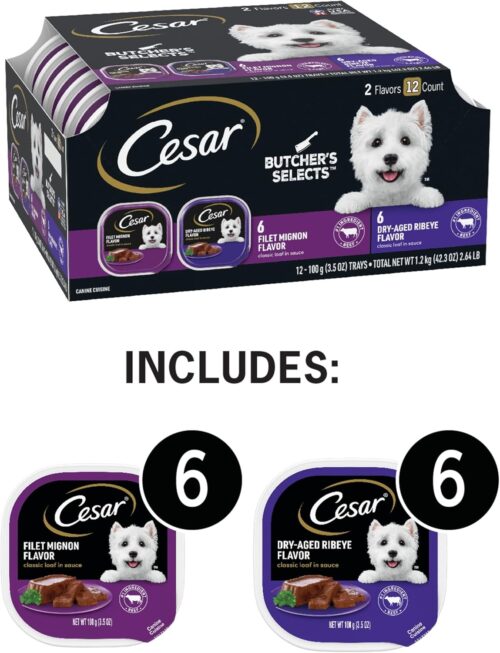 CESAR Adult Wet Dog Food Classic Loaf in Sauce Grilled Chicken, Filet Mignon, Porterhouse Steak, Beef, Chicken & Liver and Turkey Variety Pack, 3.5 oz. Easy Peel Trays, Pack of 36 - Image 22