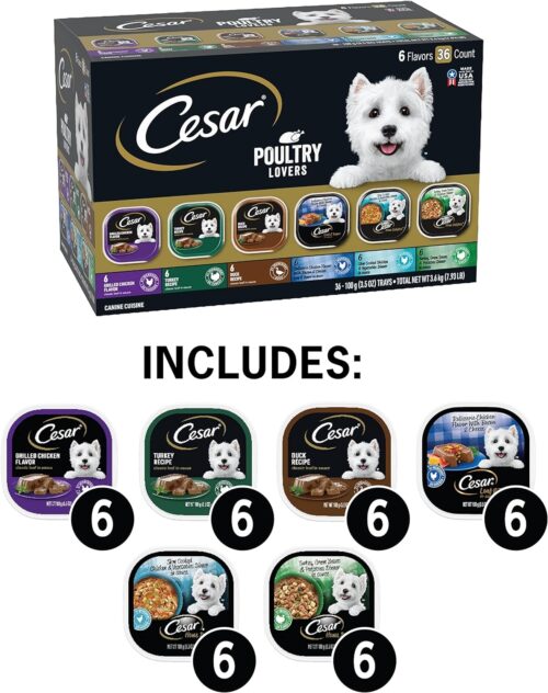 CESAR Adult Wet Dog Food Classic Loaf in Sauce Grilled Chicken, Filet Mignon, Porterhouse Steak, Beef, Chicken & Liver and Turkey Variety Pack, 3.5 oz. Easy Peel Trays, Pack of 36 - Image 120