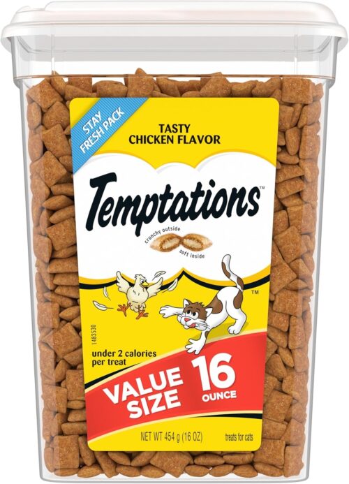 TEMPTATIONS Classic Crunchy and Soft Cat Treats Tasty Chicken Flavor, 16 Ounce (Pack of 1)