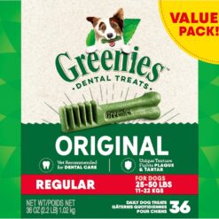 Greenies Original Regular Natural Dog Dental Care Chews Oral Health Dog Treats, (36 Treats)