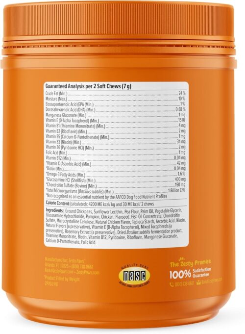 Zesty Paws Multivitamin Treats for Dogs - Glucosamine Chondroitin for Joint Support + Digestive Enzymes & Probiotics - Grain Free Dog Vitamin for Skin & Coat + Immune Health - Chicken Flavor - 90ct - Image 12