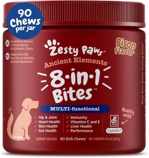 Zesty Paws Multivitamin Treats for Dogs - Glucosamine Chondroitin for Joint Support + Digestive Enzymes & Probiotics - Grain Free Dog Vitamin for Skin & Coat + Immune Health - Chicken Flavor - 90ct - Image 41