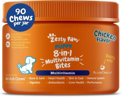Zesty Paws Multivitamin Treats for Dogs - Glucosamine Chondroitin for Joint Support + Digestive Enzymes & Probiotics - Grain Free Dog Vitamin for Skin & Coat + Immune Health - Chicken Flavor - 90ct - Image 47