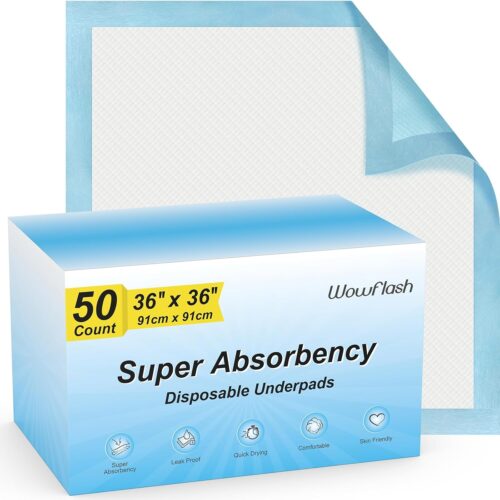 50 Count 30” x 36” Super Absorbency Disposable Underpads, Leakproof Quick Drying, Baby Puppy & Adults Bed Pads Disposable Adults, Dog Pee Pads Extra Large, XXL Incontinence Pads - Image 8