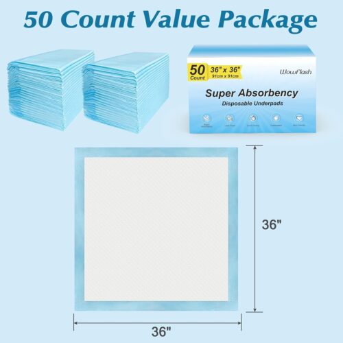 50 Count 30” x 36” Super Absorbency Disposable Underpads, Leakproof Quick Drying, Baby Puppy & Adults Bed Pads Disposable Adults, Dog Pee Pads Extra Large, XXL Incontinence Pads - Image 10
