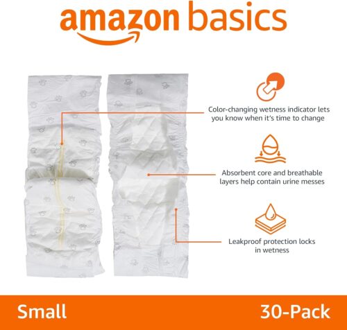 Amazon Basics Male Dog Diapers, 30 Count, Small, Ultra Absorbent Disposable Wrap with Secure Fit, Leakproof and Comfortable - Image 2