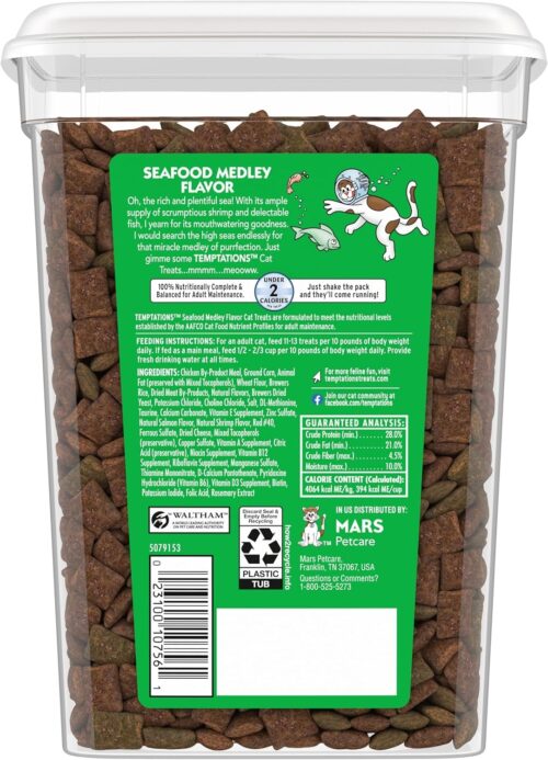 Temptations Classic Crunchy and Soft Cat Treats Seafood Medley Flavor, 30 oz. Tub - Image 73