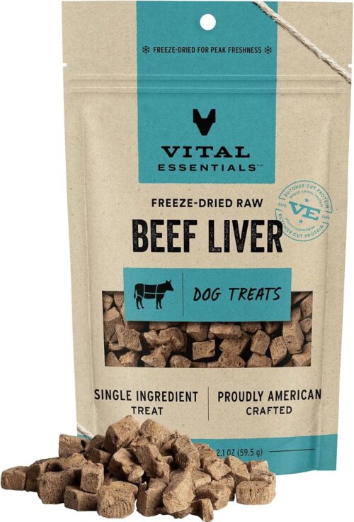 Vital Essentials Freeze Dried Raw Single Ingredient Dog Treats, Beef Liver, 2.1 oz | Premium Quality High Protein Training Treats | Grain Free, Gluten Free, Filler Free
