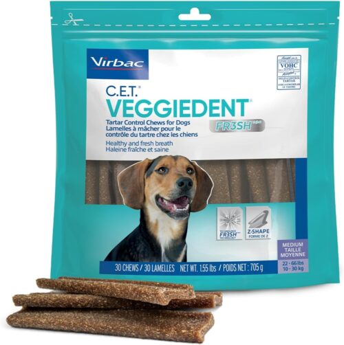 Virbac CET VEGGIEDENT FR3SH Tartar Control Chews for Dogs, Medium (Pack of 30)