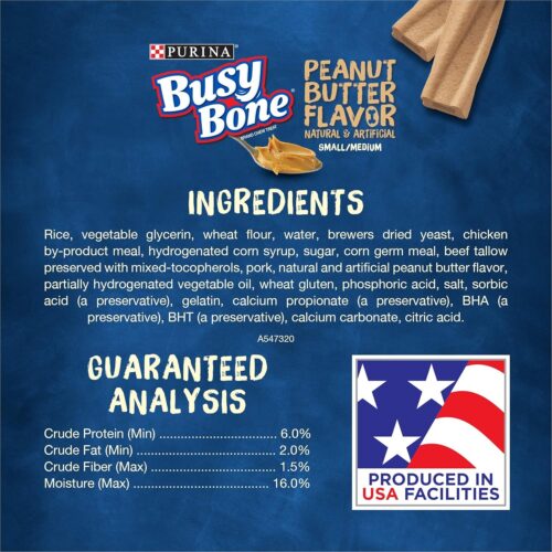 Purina Busy Bone Made in USA Facilities, Long Lasting Small/Medium Breed Adult Dog Chews, Peanut Butter Flavor - 10 ct. Pouch - Image 5