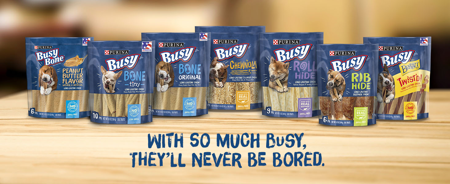 Photo of the Purina Busy Bone Chew Dog Treats line