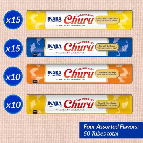INABA Churu Cat Treats, Grain-Free, Lickable, Squeezable Creamy Purée Cat Treat/Topper with Vitamin E & Taurine, 0.5 Ounces Each Tube, 50 Tubes, Tuna & Chicken Variety - Image 26