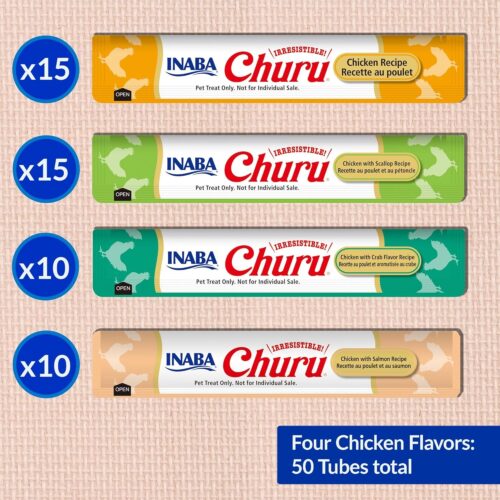INABA Churu Cat Treats, Grain-Free, Lickable, Squeezable Creamy Purée Cat Treat/Topper with Vitamin E & Taurine, 0.5 Ounces Each Tube, 50 Tubes, Tuna & Chicken Variety - Image 40