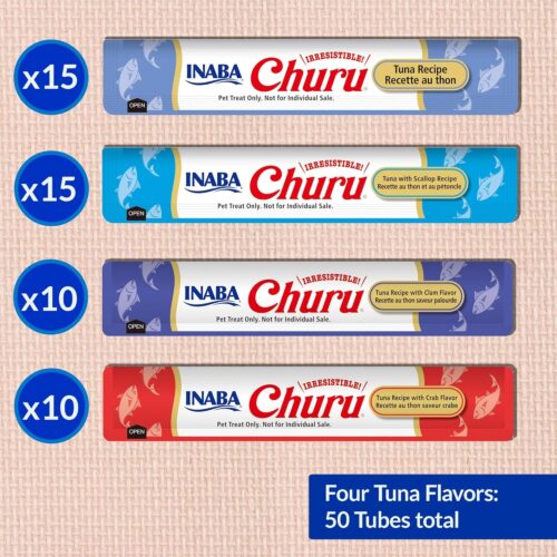 INABA Churu Cat Treats, Grain-Free, Lickable, Squeezable Creamy Purée Cat Treat/Topper with Vitamin E & Taurine, 0.5 Ounces Each Tube, 50 Tubes, Tuna & Chicken Variety - Image 44