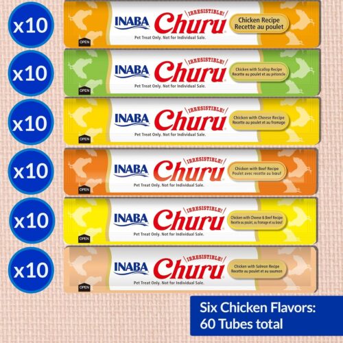 INABA Churu Cat Treats, Grain-Free, Lickable, Squeezable Creamy Purée Cat Treat/Topper with Vitamin E & Taurine, 0.5 Ounces Each Tube, 50 Tubes, Tuna & Chicken Variety - Image 61