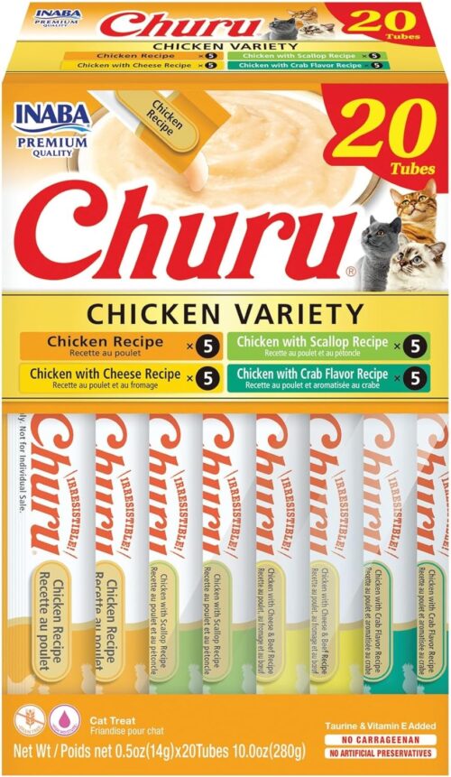 INABA Churu Cat Treats, Grain-Free, Lickable, Squeezable Creamy Purée Cat Treat/Topper with Vitamin E & Taurine, 0.5 Ounces Each Tube, 50 Tubes, Tuna & Chicken Variety - Image 68