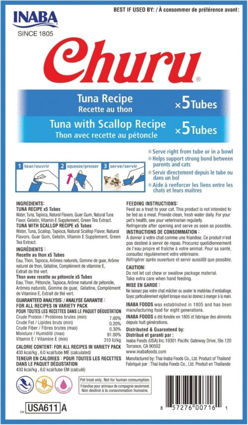 INABA Churu Cat Treats, Grain-Free, Lickable, Squeezable Creamy Purée Cat Treat/Topper with Vitamin E & Taurine, 0.5 Ounces Each Tube, 50 Tubes, Tuna & Chicken Variety - Image 95