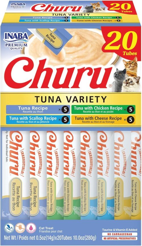 INABA Churu Cat Treats, Grain-Free, Lickable, Squeezable Creamy Purée Cat Treat/Topper with Vitamin E & Taurine, 0.5 Ounces Each Tube, 50 Tubes, Tuna & Chicken Variety - Image 100