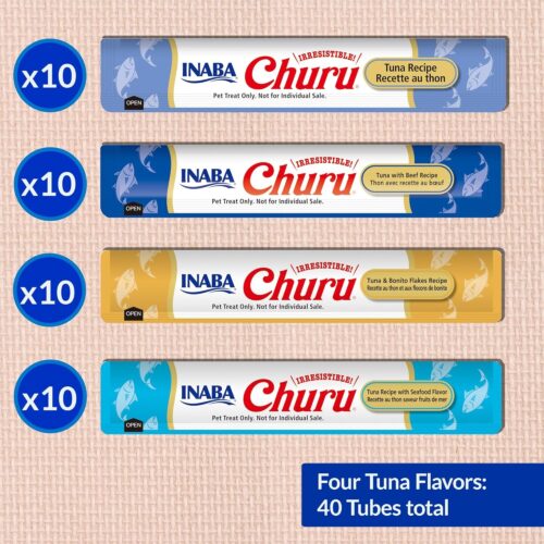 INABA Churu Cat Treats, Grain-Free, Lickable, Squeezable Creamy Purée Cat Treat/Topper with Vitamin E & Taurine, 0.5 Ounces Each Tube, 50 Tubes, Tuna & Chicken Variety - Image 115