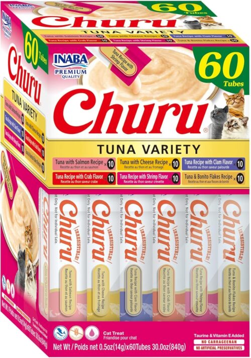 INABA Churu Cat Treats, Grain-Free, Lickable, Squeezable Creamy Purée Cat Treat/Topper with Vitamin E & Taurine, 0.5 Ounces Each Tube, 50 Tubes, Tuna & Chicken Variety - Image 119