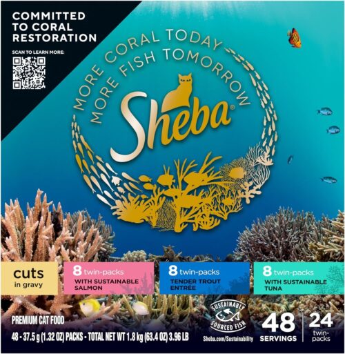 Sheba Perfect Portions Wet Cat Food Cuts in Gravy Variety Pack, Roasted Chicken Entree, With Sustainable Salmon, and Tender Turkey Entree, 2.6 oz. Twin-Pack Trays (24 Count, 48 Servings) - Image 39