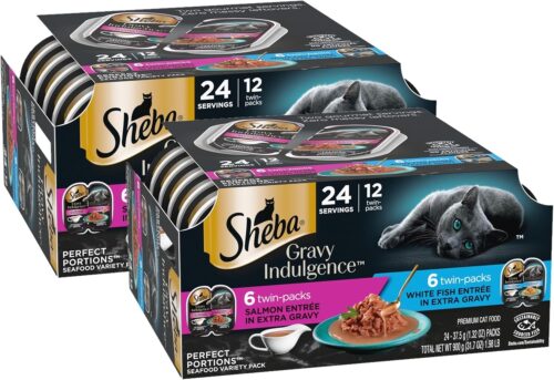 Sheba Perfect Portions Wet Cat Food Cuts in Gravy Variety Pack, Roasted Chicken Entree, With Sustainable Salmon, and Tender Turkey Entree, 2.6 oz. Twin-Pack Trays (24 Count, 48 Servings) - Image 58