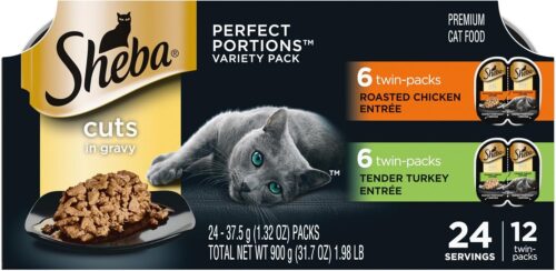 Sheba Perfect Portions Wet Cat Food Cuts in Gravy Variety Pack, Roasted Chicken Entree, With Sustainable Salmon, and Tender Turkey Entree, 2.6 oz. Twin-Pack Trays (24 Count, 48 Servings) - Image 76