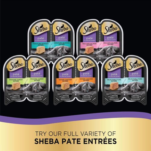 Sheba Perfect Portions Wet Cat Food Cuts in Gravy Variety Pack, Roasted Chicken Entree, With Sustainable Salmon, and Tender Turkey Entree, 2.6 oz. Twin-Pack Trays (24 Count, 48 Servings) - Image 94