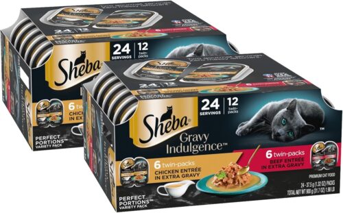 Sheba Perfect Portions Wet Cat Food Cuts in Gravy Variety Pack, Roasted Chicken Entree, With Sustainable Salmon, and Tender Turkey Entree, 2.6 oz. Twin-Pack Trays (24 Count, 48 Servings) - Image 135