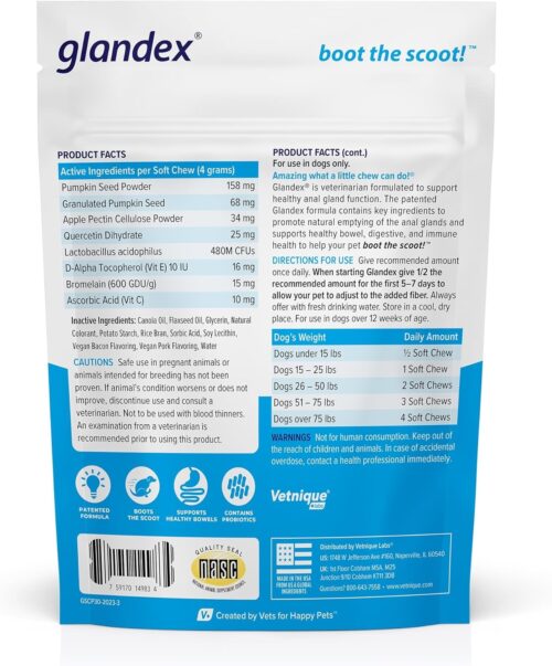 Vetnique Labs Glandex Anal Gland Soft Chew Treats with Pumpkin for Dogs Digestive Enzymes, Probiotics Fiber Supplement for Dogs Boot The Scoot (Peanut Butter Chews, 60 Count) - Image 26