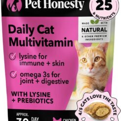 Pet Honesty Cat Multivitamin Crunchy & Creamy Chews - Cat Treats for Health + Immune, Joint Support, Skin & Coat, & Digestion - Vitamins with Omega 3s, Lysine & Probiotics (30 Day Supply)
