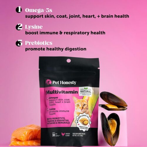 Pet Honesty Cat Multivitamin Crunchy & Creamy Chews - Cat Treats for Health + Immune, Joint Support, Skin & Coat, & Digestion - Vitamins with Omega 3s, Lysine & Probiotics (30 Day Supply) - Image 3