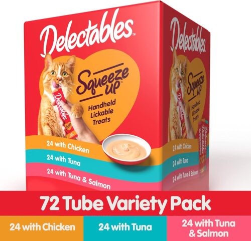 Delectables Squeeze Up Variety Pack, Creamy Squeezable Puree, Lickable Wet Cat Treats, Grain Free, No Added Fillers, No by-Products, No Added Preservatives, 0.5 Ounces Tube, 72 Tubes Total - Image 4